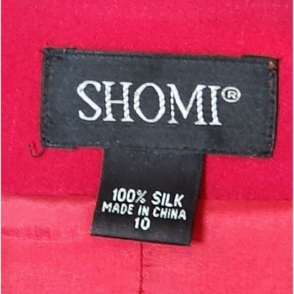 SHOMI Silk Blazer 10 | 100% Silk | Red | Fitted | Vintage Covered Buttons - Picture 2 of 5